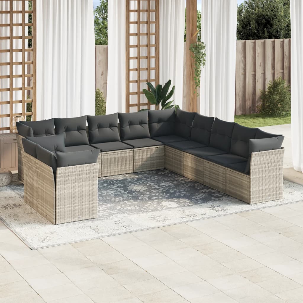 12-delige Loungeset met kussens poly rattan lichtgrijs