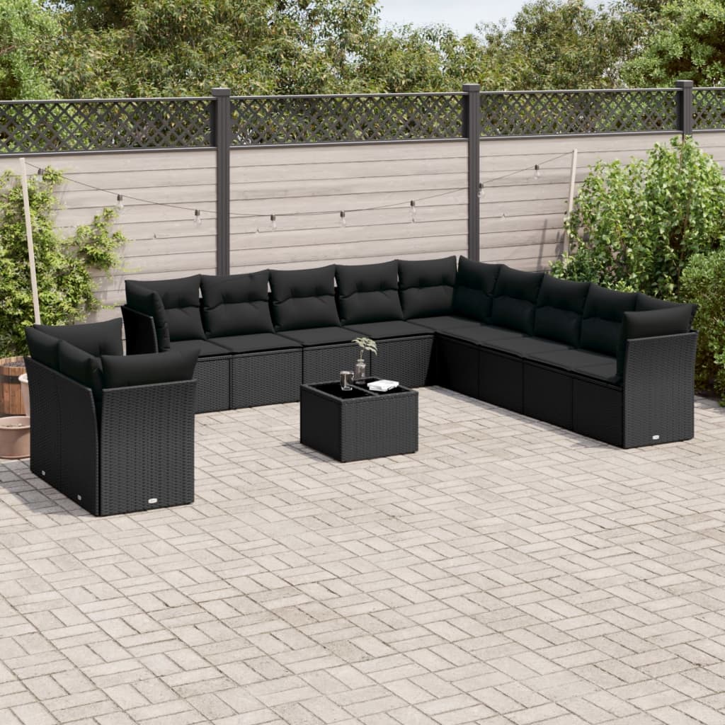 12-delige Loungeset met kussens poly rattan lichtgrijs