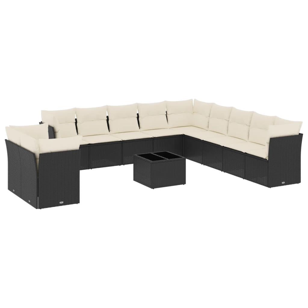 12-delige Loungeset met kussens poly rattan grijs