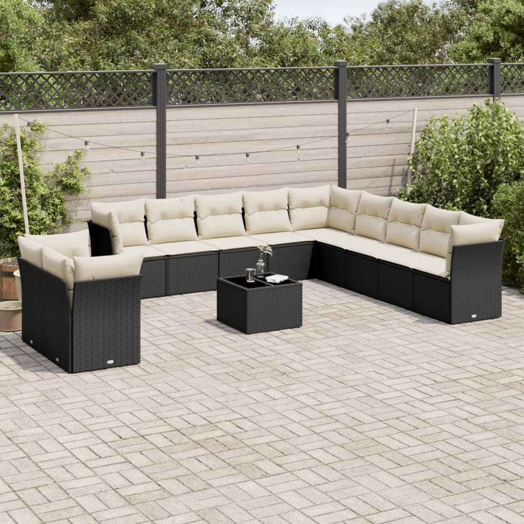 12-delige Loungeset met kussens poly rattan lichtgrijs