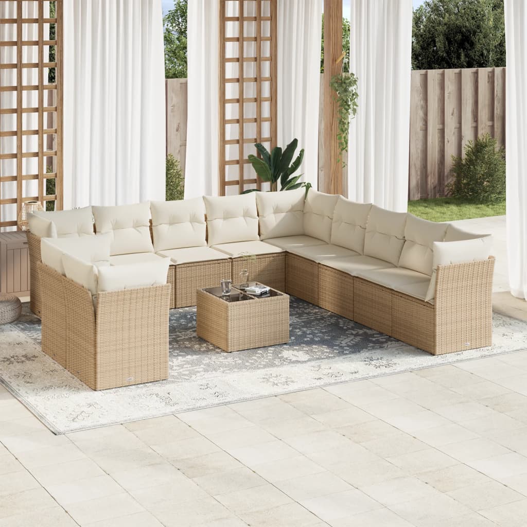 12-delige Loungeset met kussens poly rattan grijs