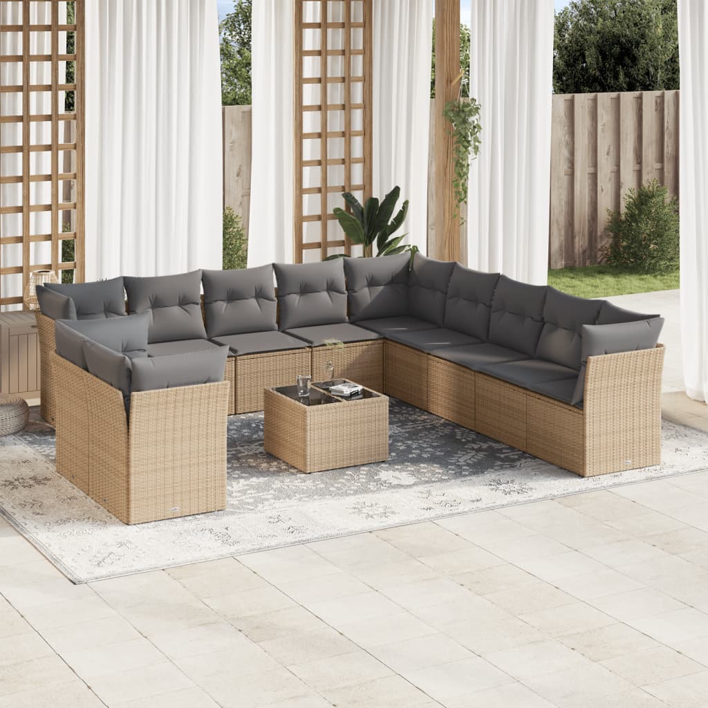 12-delige Loungeset met kussens poly rattan grijs