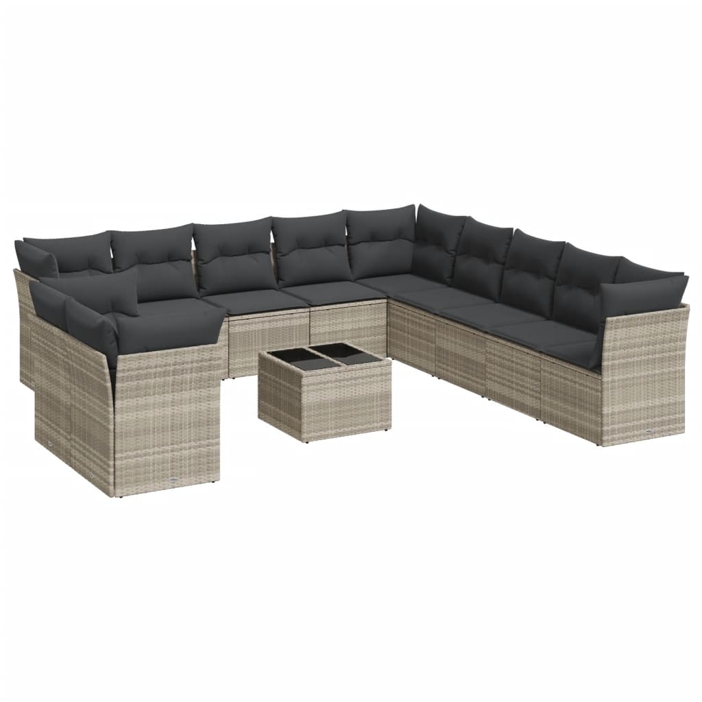 12-delige Loungeset met kussens poly rattan grijs