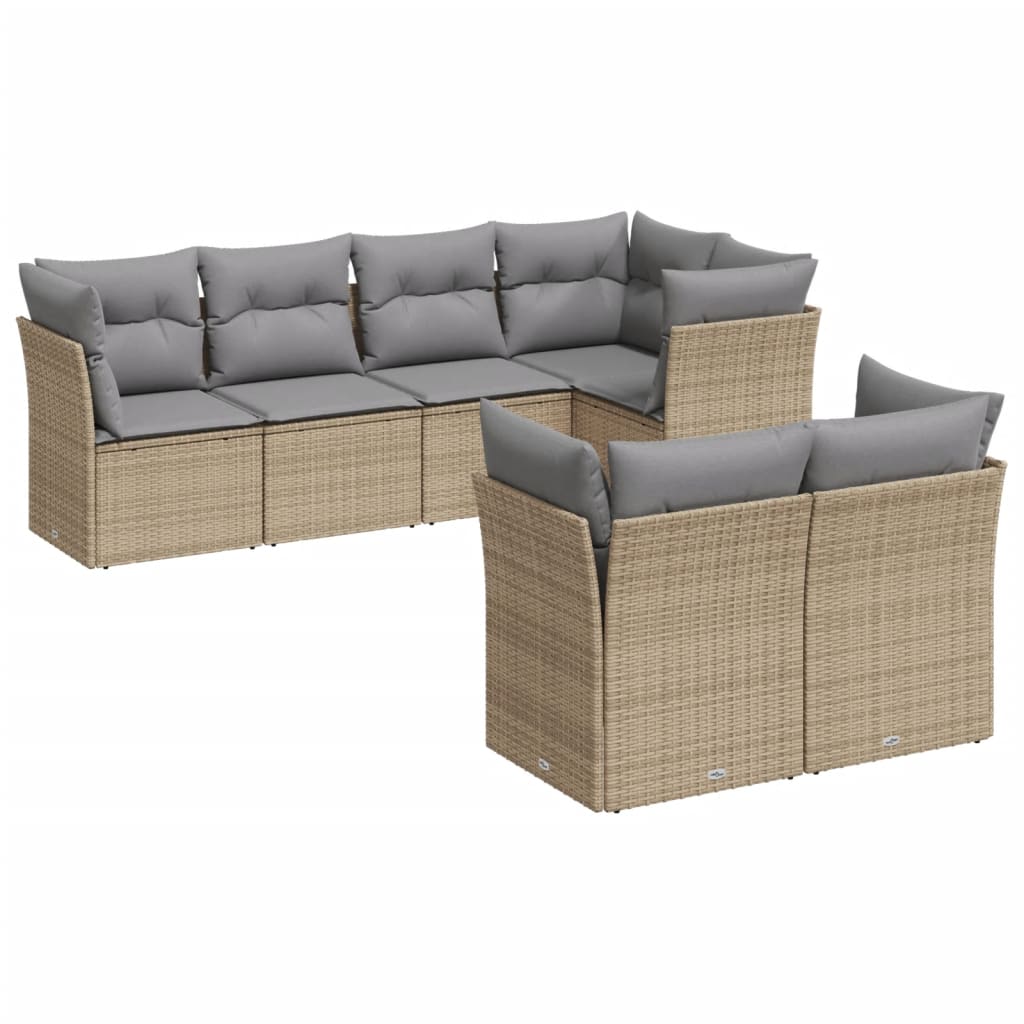 7-delige Loungeset met kussens poly rattan