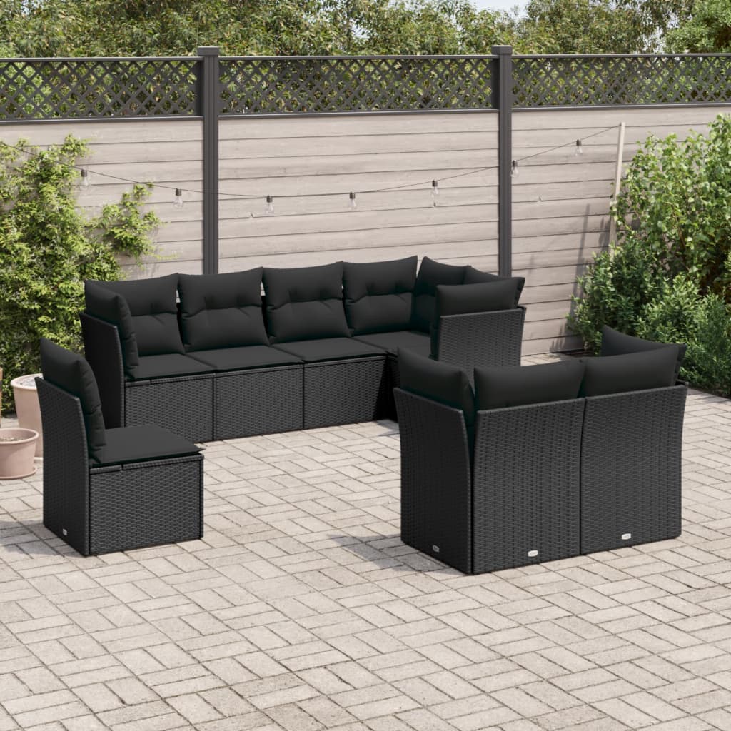 9-delige Loungeset met kussens poly rattan