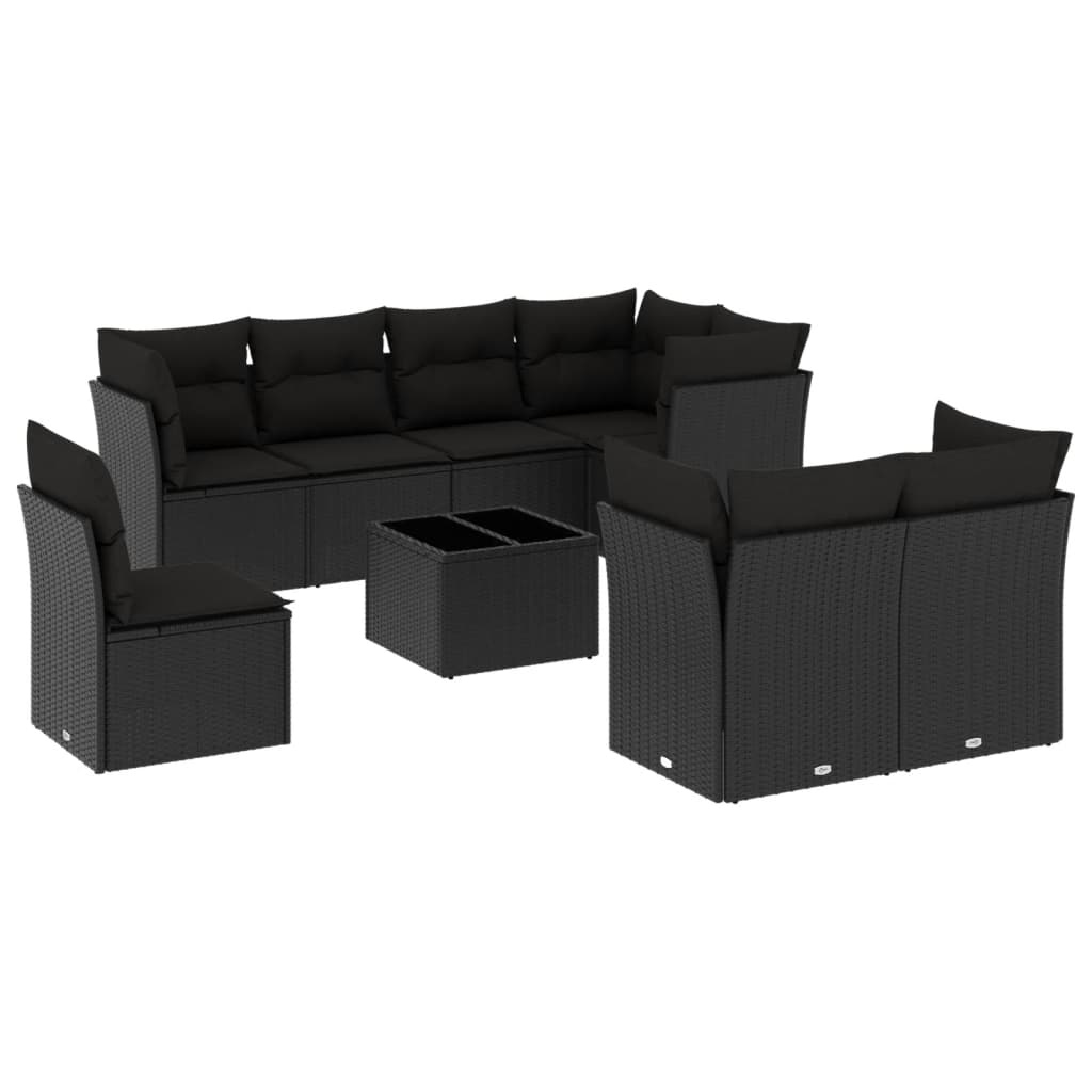 9-delige Loungeset met kussens poly rattan