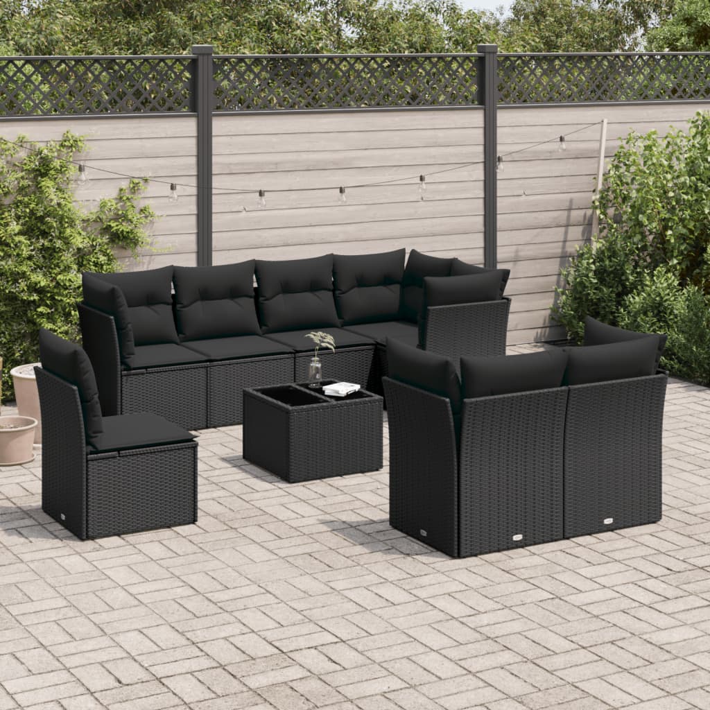 9-delige Loungeset met kussens poly rattan