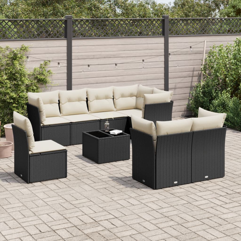 9-delige Loungeset met kussens poly rattan