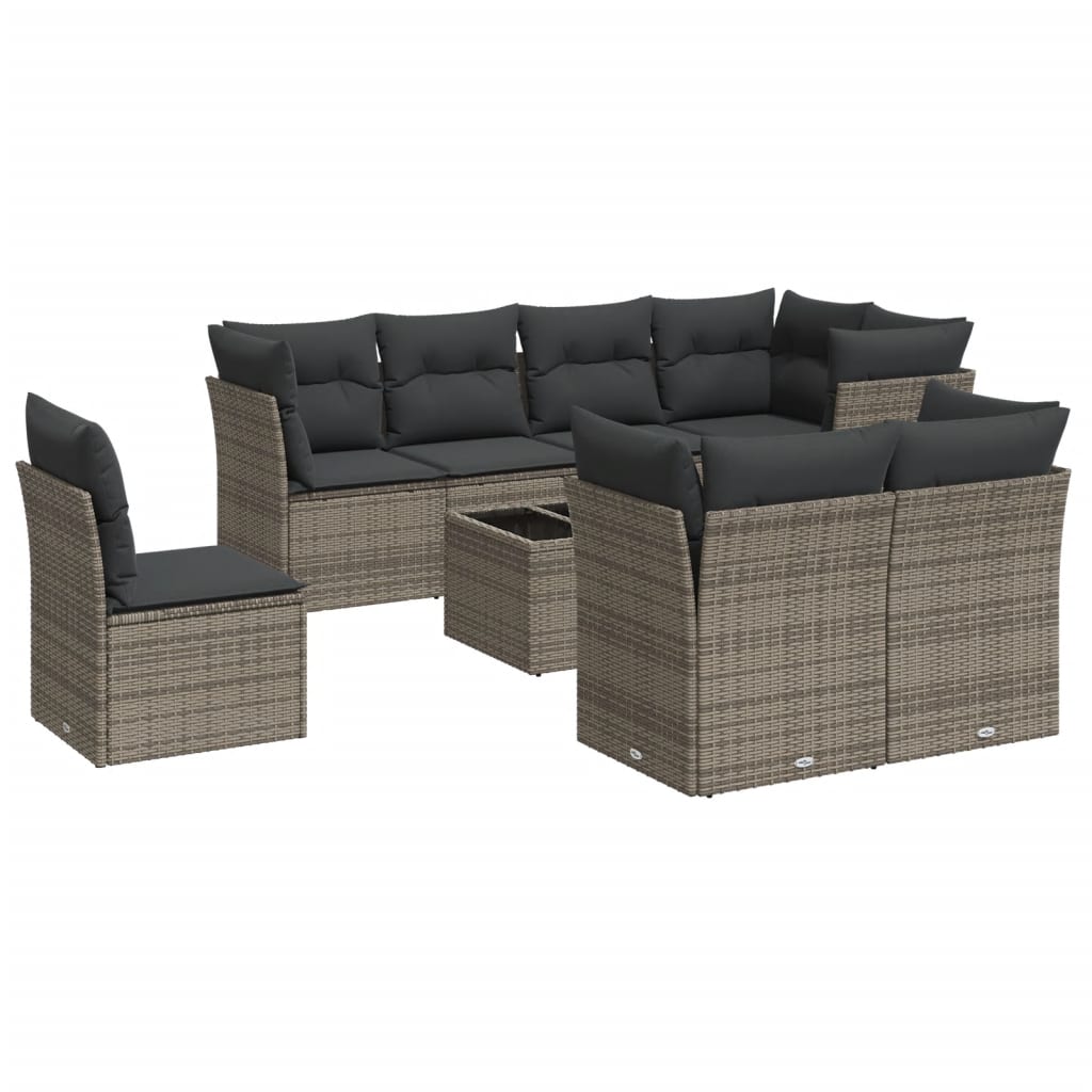 9-delige Loungeset met kussens poly rattan