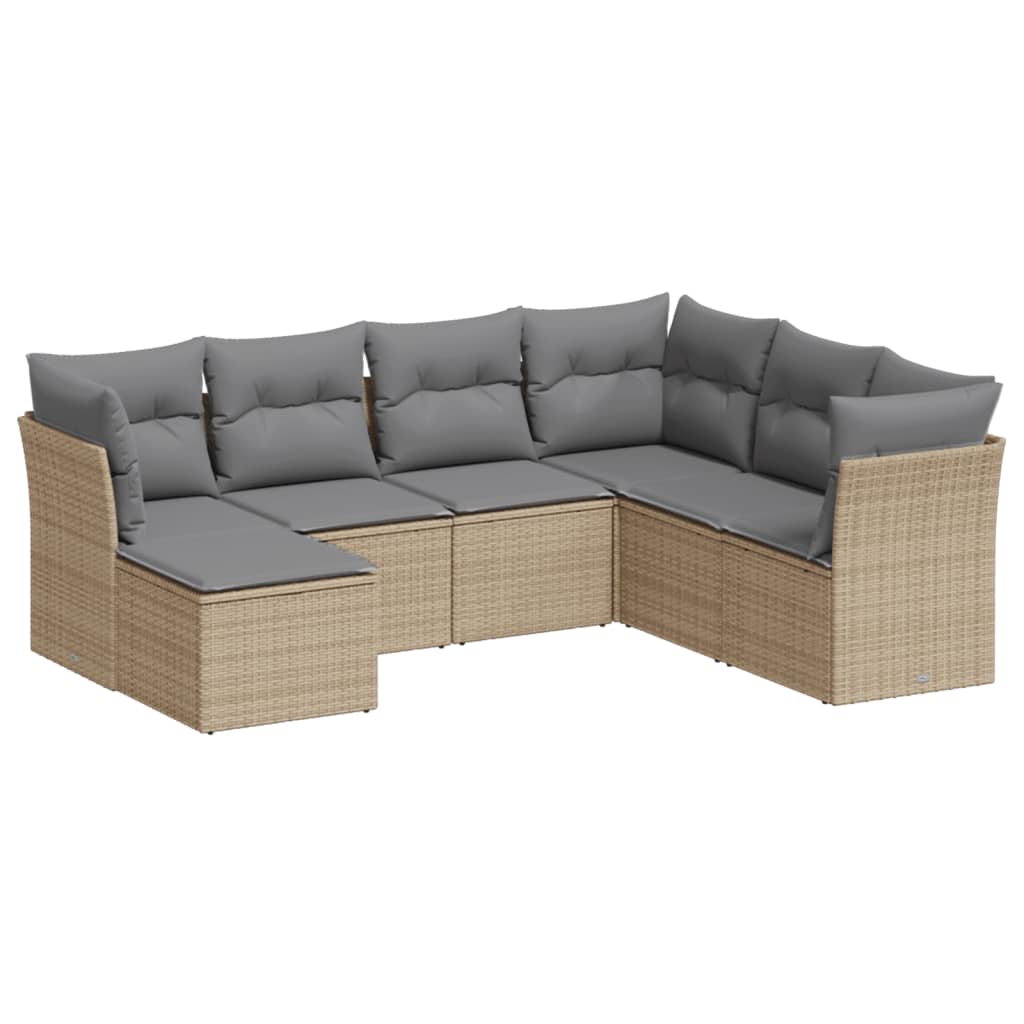 7-delige Loungeset met kussens poly rattan