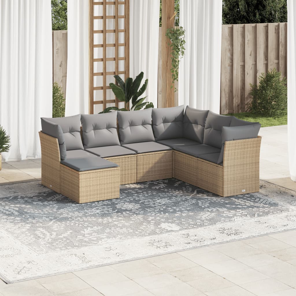 7-delige Loungeset met kussens poly rattan