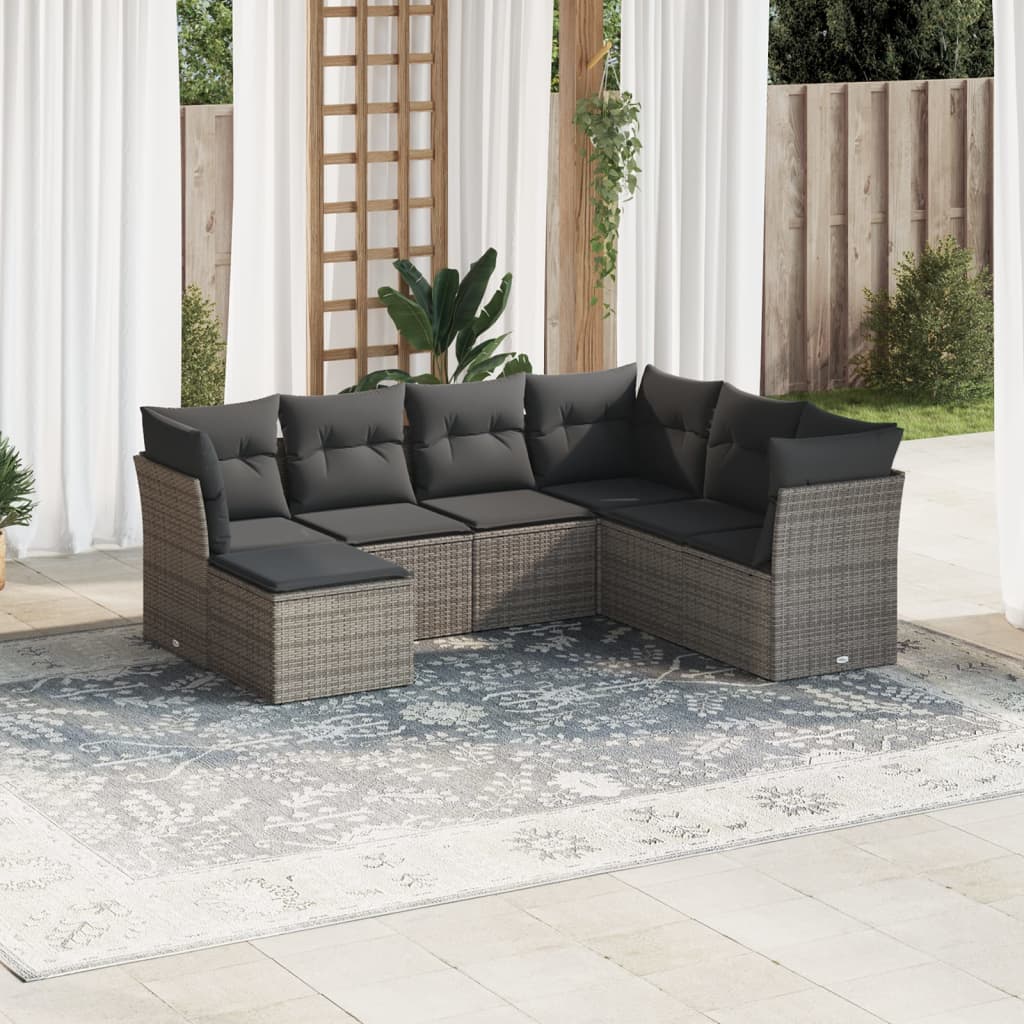 7-delige Loungeset met kussens poly rattan