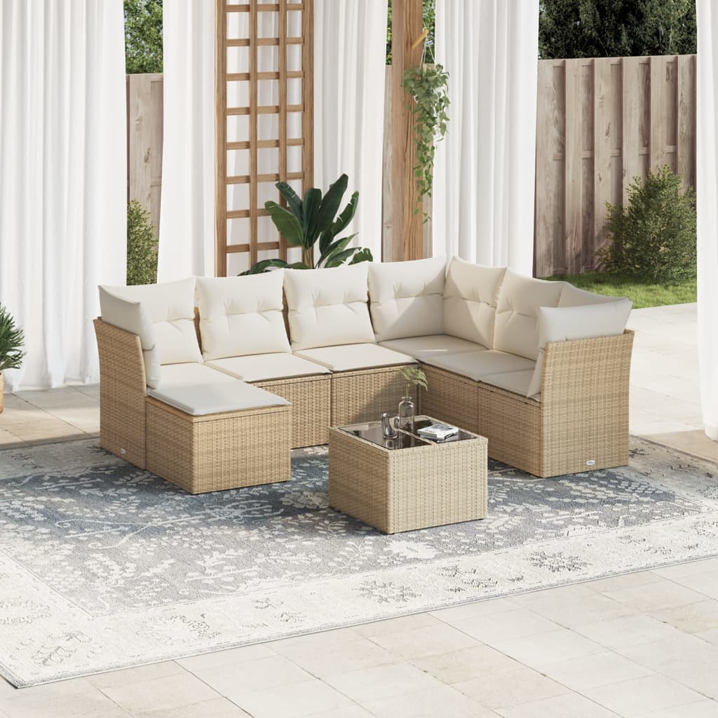 7-delige Loungeset met kussens poly rattan