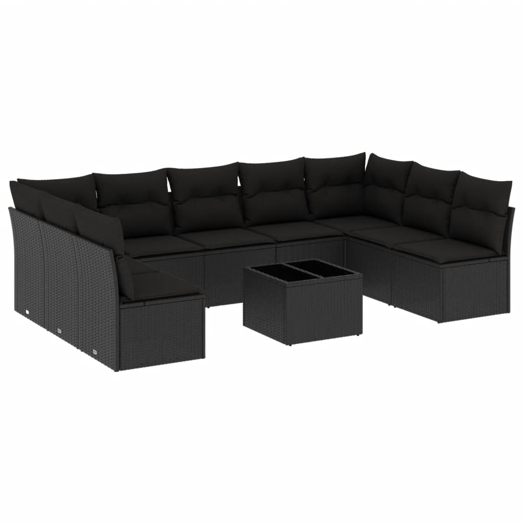 10-delige Loungeset met kussens poly rattan beige