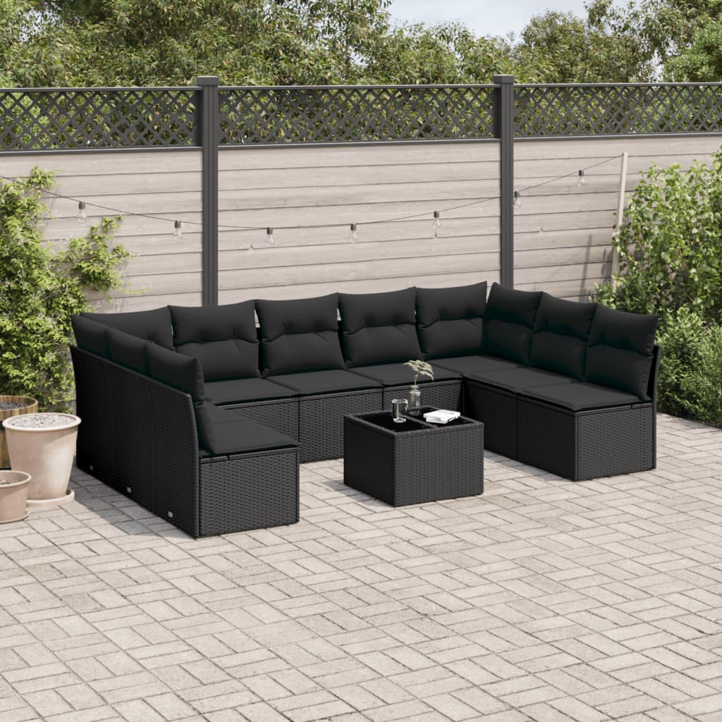 10-delige Loungeset met kussens poly rattan beige