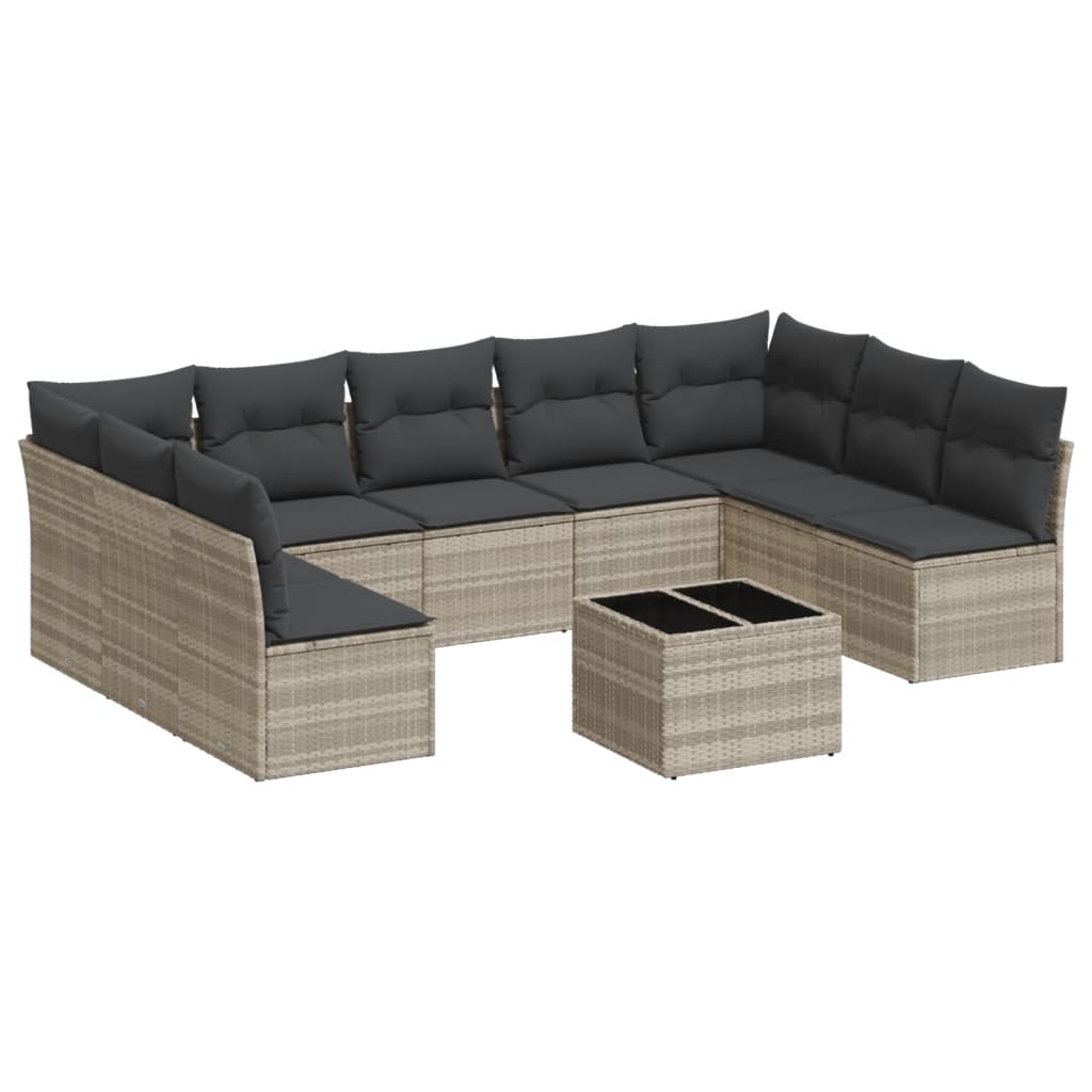 10-delige Loungeset met kussens poly rattan beige