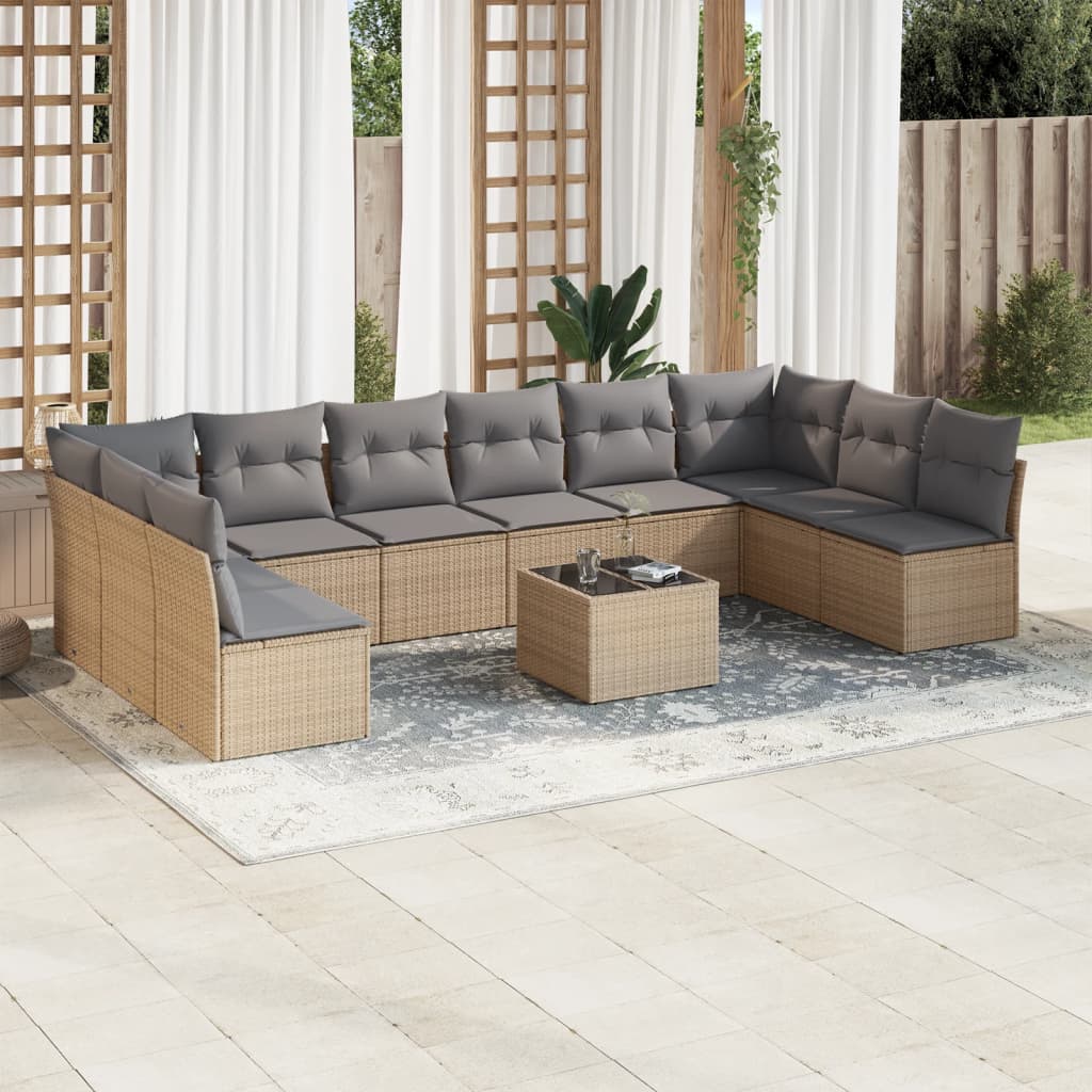 11-delige Loungeset met kussens poly rattan