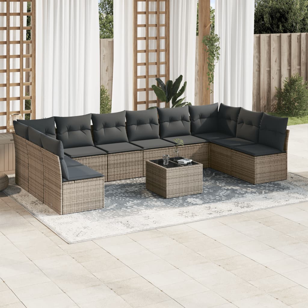 11-delige Loungeset met kussens poly rattan