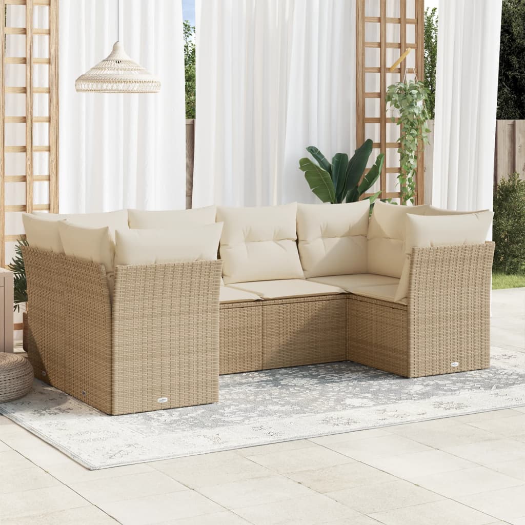 6-delige Loungeset met kussens poly rattan