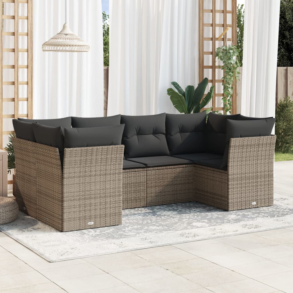 6-delige Loungeset met kussens poly rattan