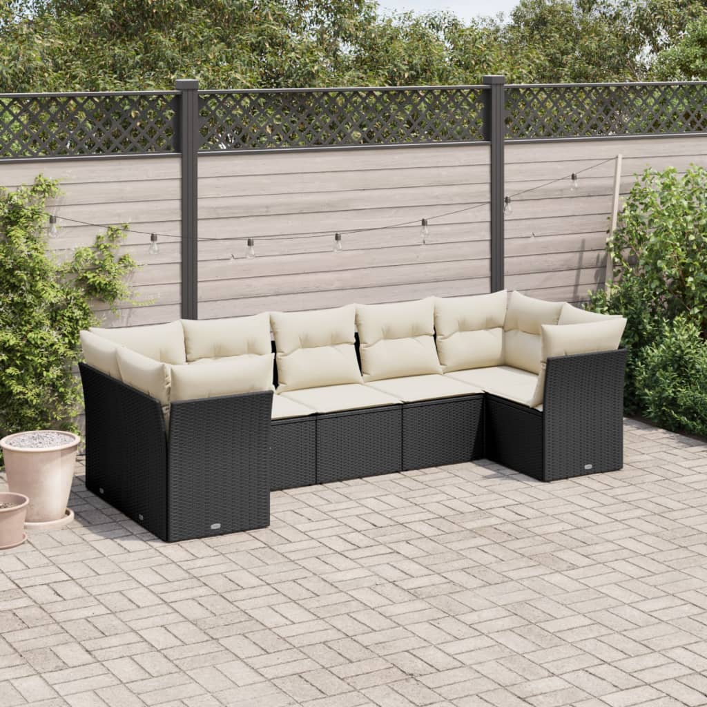 7-delige Loungeset met kussens poly rattan