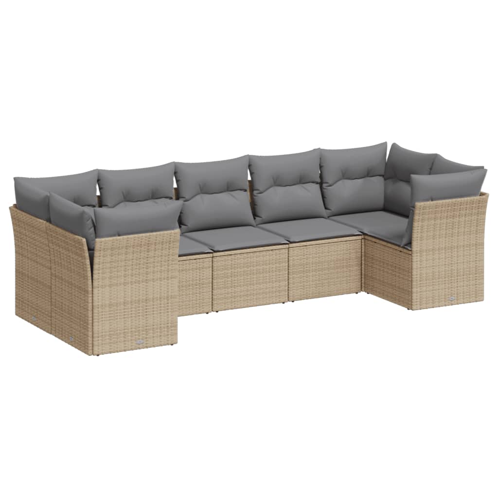 7-delige Loungeset met kussens poly rattan