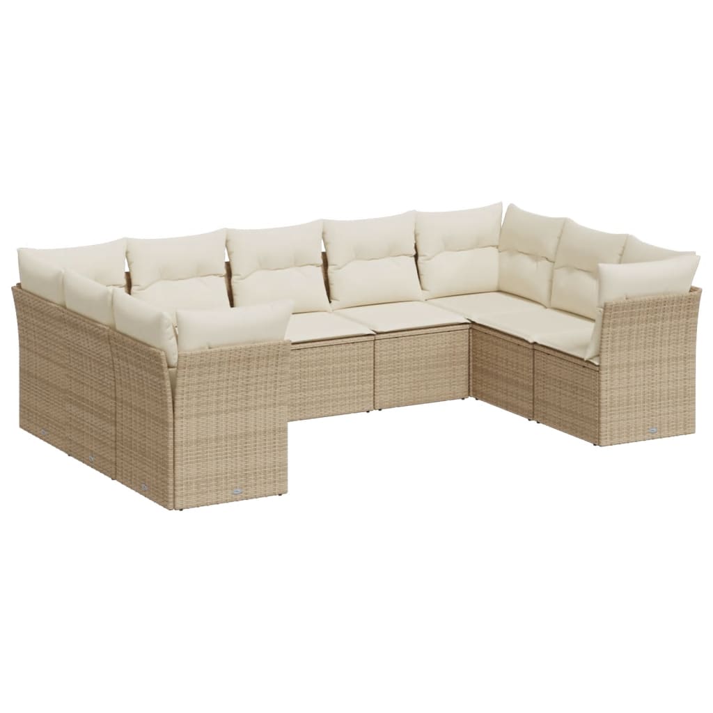 10-delige Loungeset met kussens poly rattan