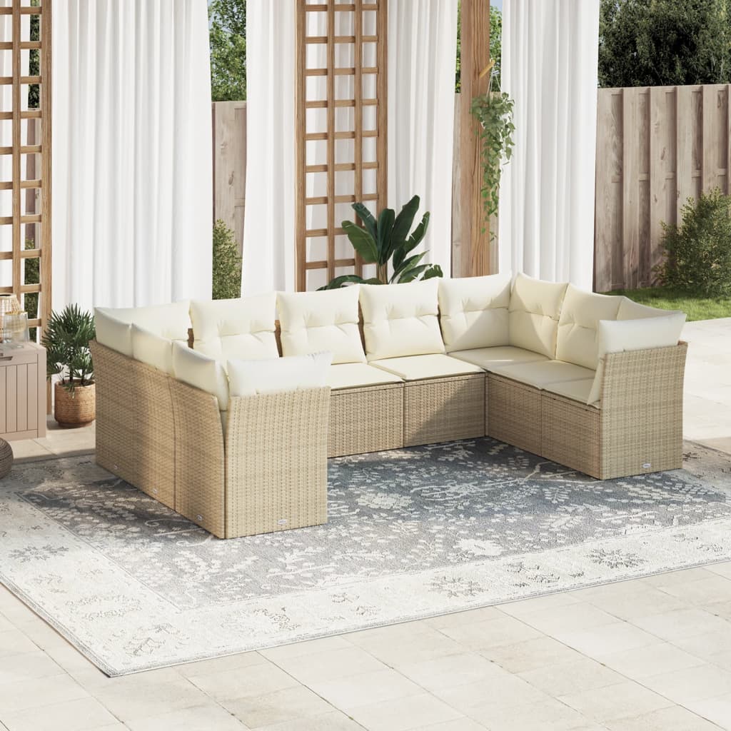 10-delige Loungeset met kussens poly rattan