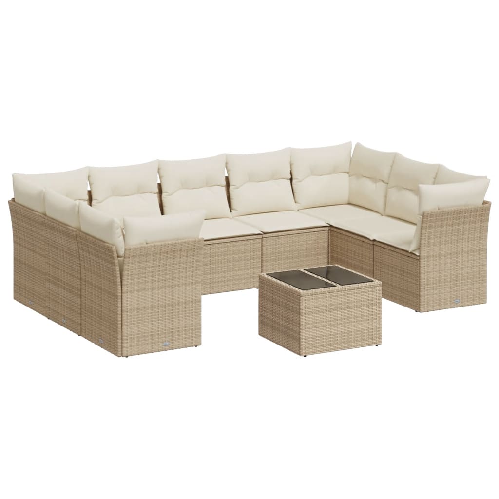 10-delige Loungeset met kussens poly rattan