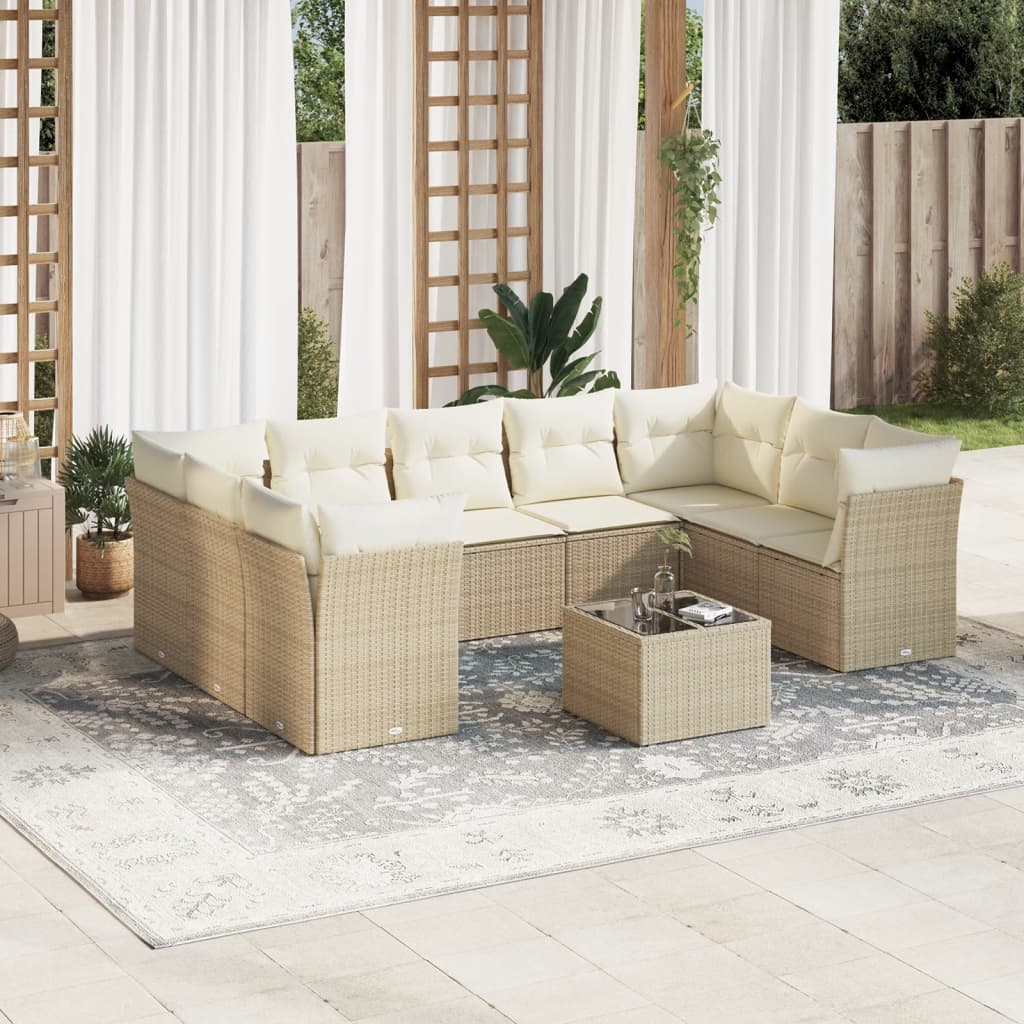 10-delige Loungeset met kussens poly rattan