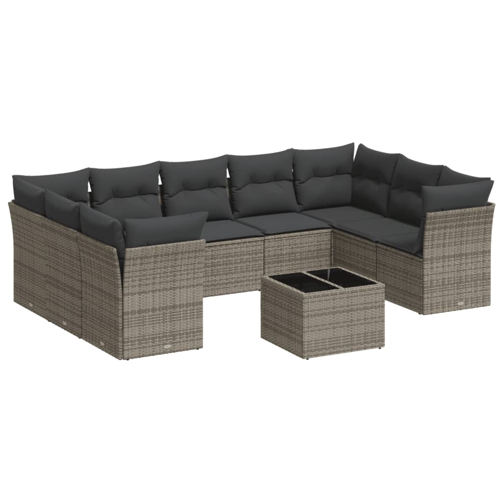 10-delige Loungeset met kussens poly rattan