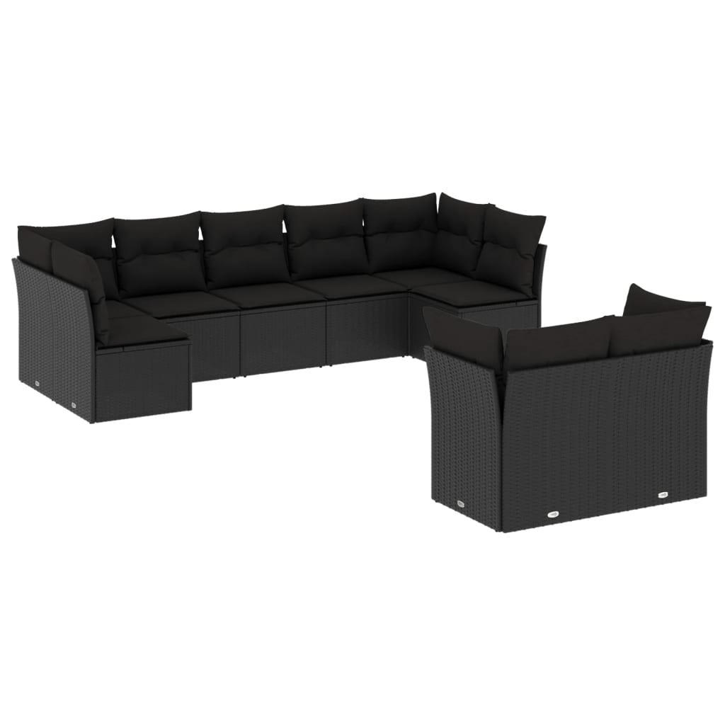 10-delige Loungeset met kussens poly rattan beige