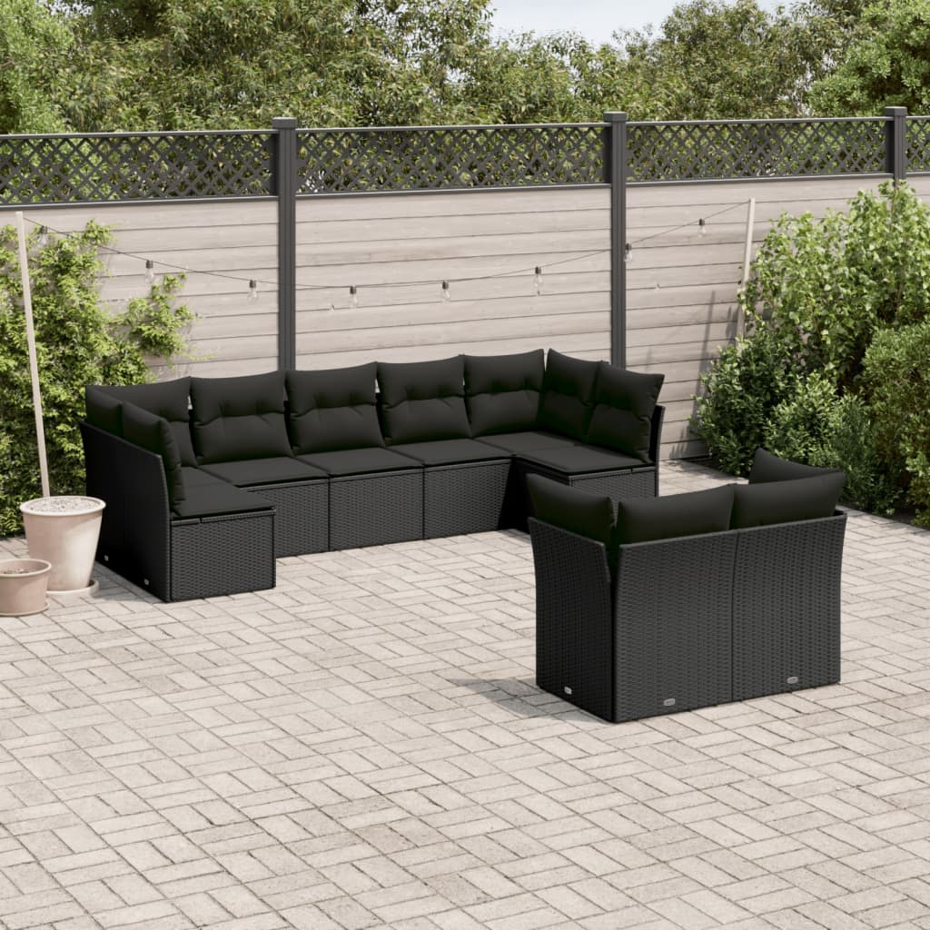 10-delige Loungeset met kussens poly rattan