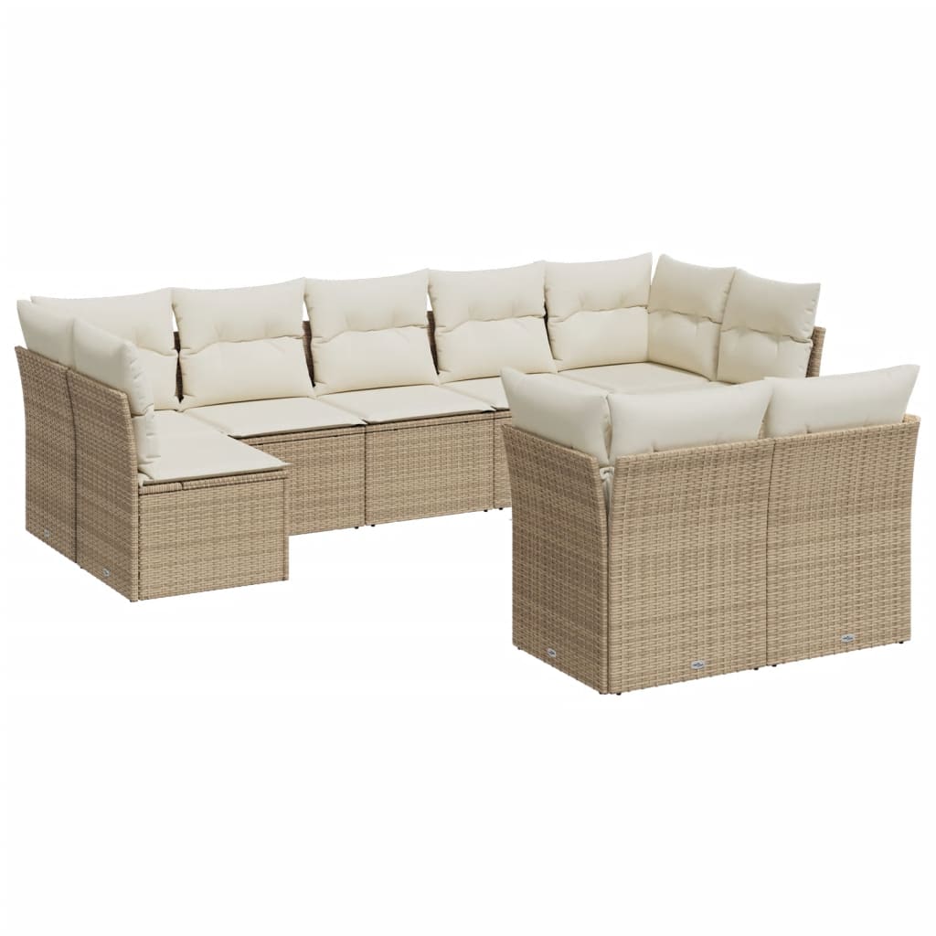 10-delige Loungeset met kussens poly rattan