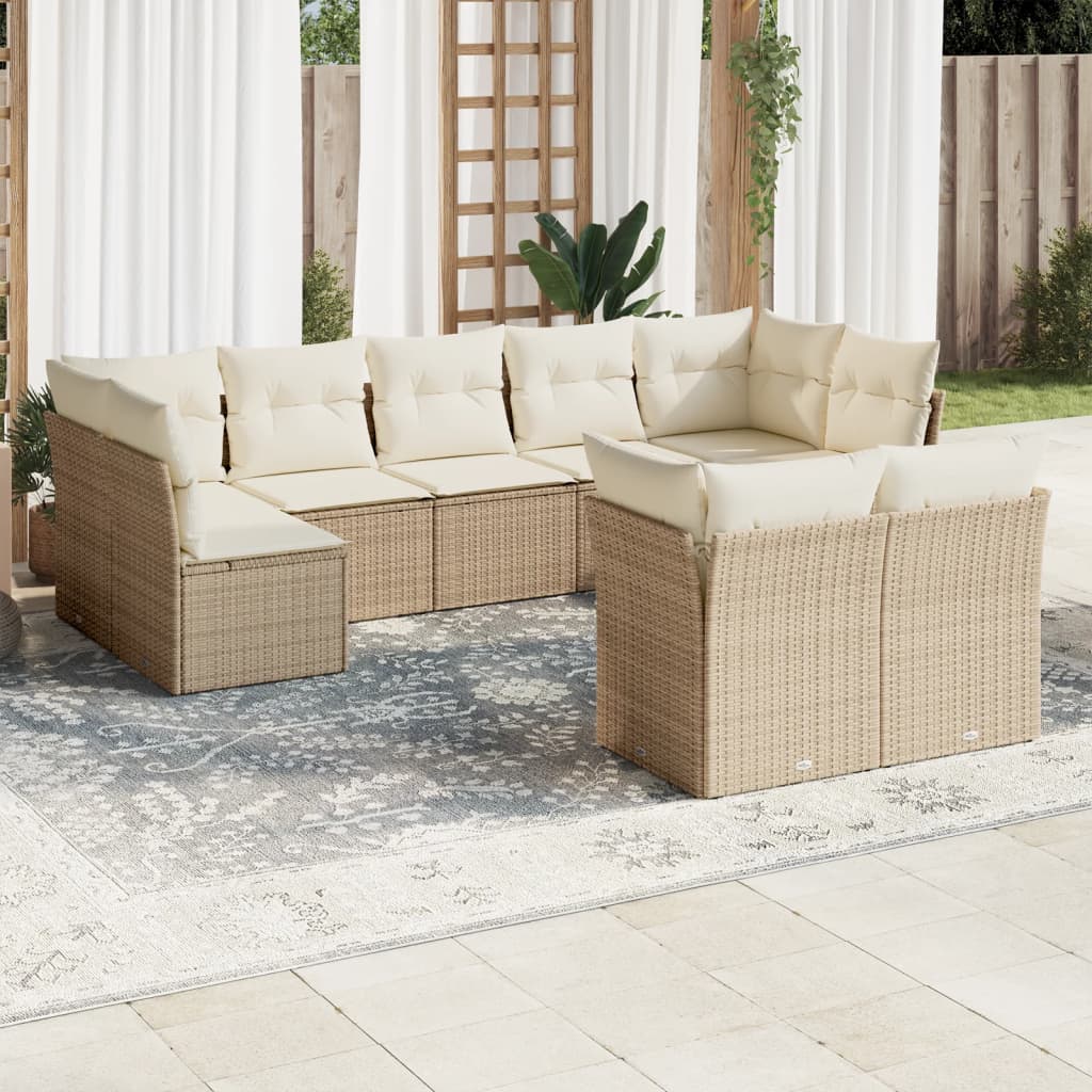 10-delige Loungeset met kussens poly rattan