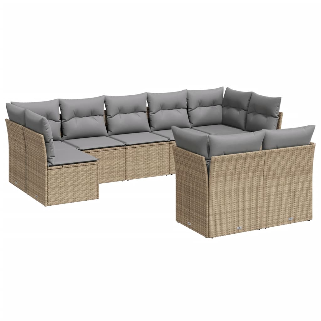 10-delige Loungeset met kussens poly rattan