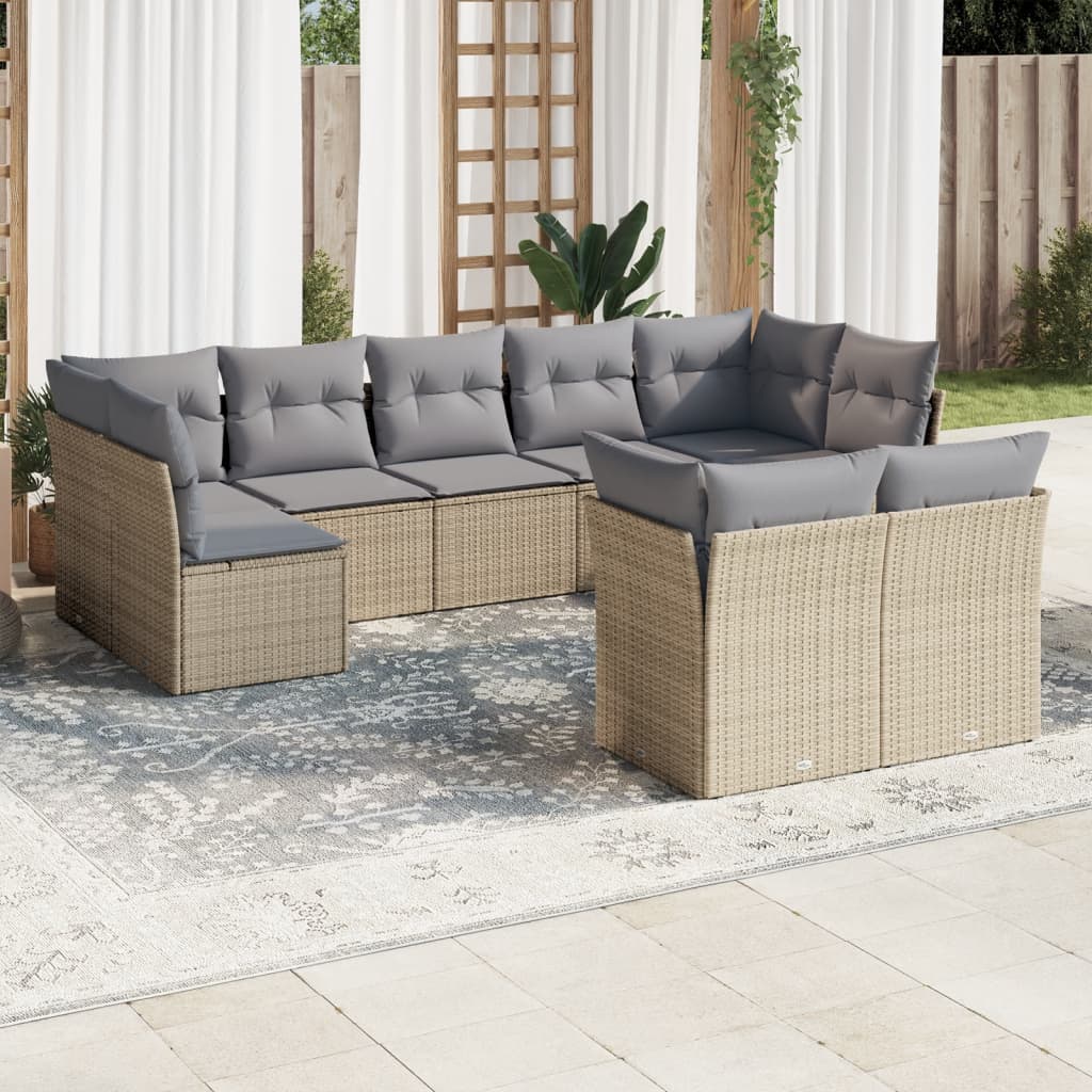 10-delige Loungeset met kussens poly rattan