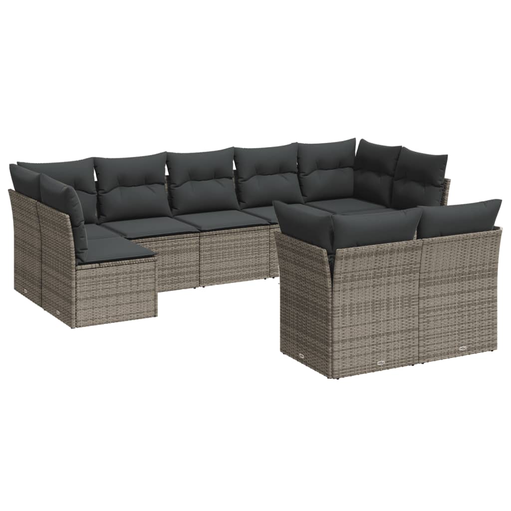 10-delige Loungeset met kussens poly rattan beige