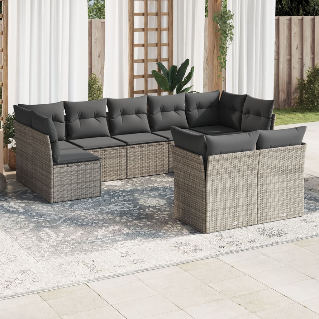 10-delige Loungeset met kussens poly rattan beige