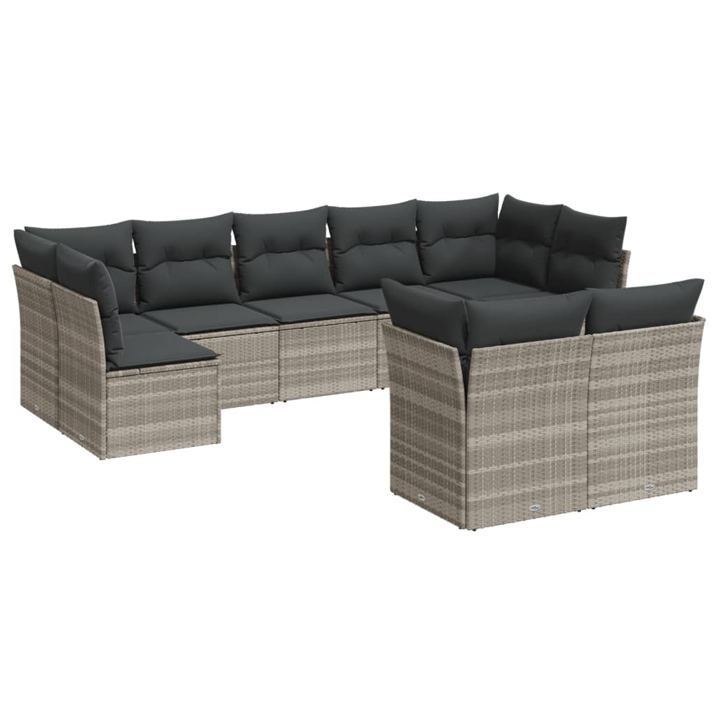 10-delige Loungeset met kussens poly rattan beige