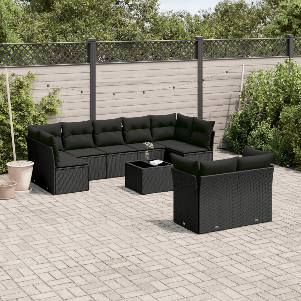 10-delige Loungeset met kussens poly rattan