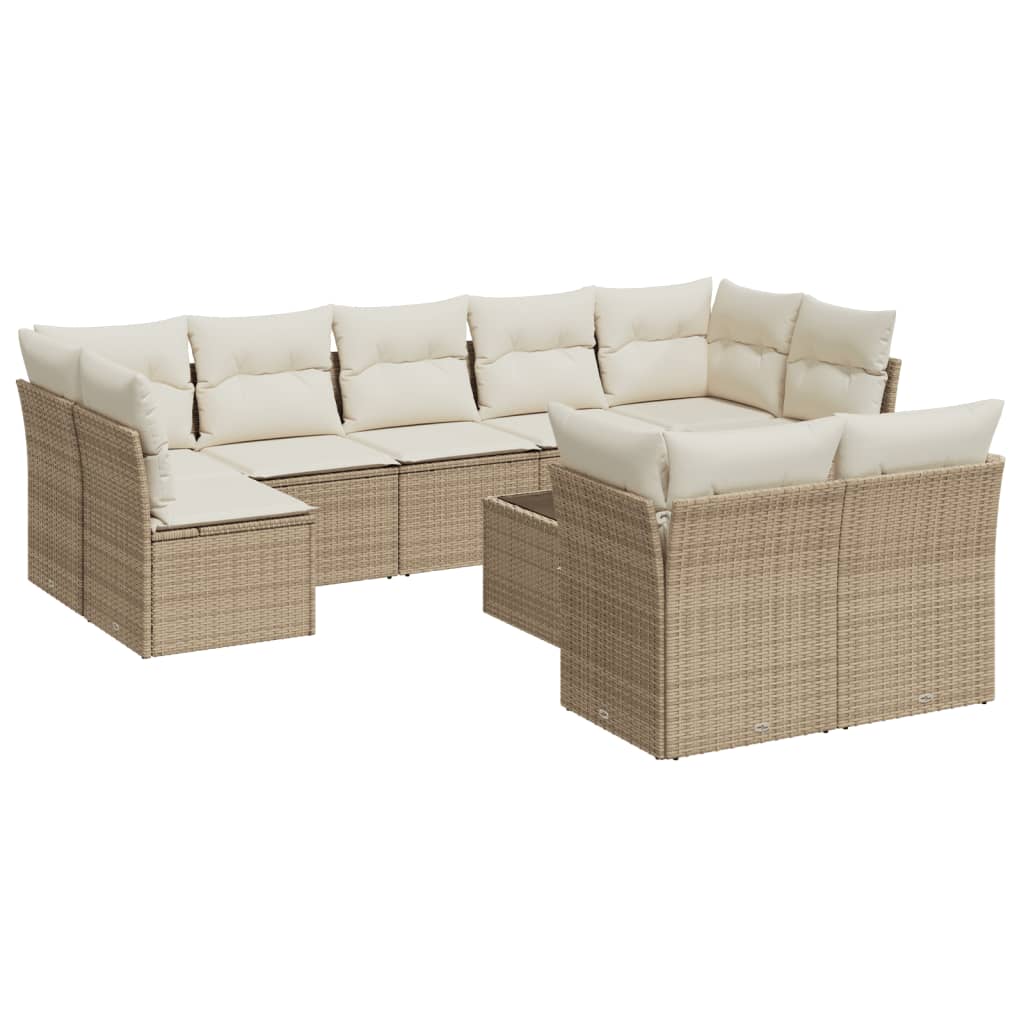 10-delige Loungeset met kussens poly rattan