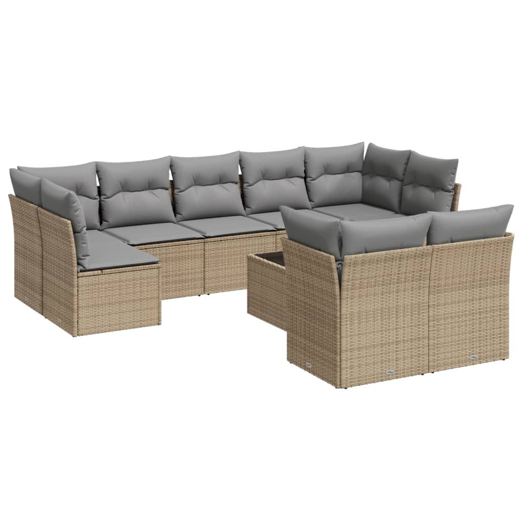 10-delige Loungeset met kussens poly rattan