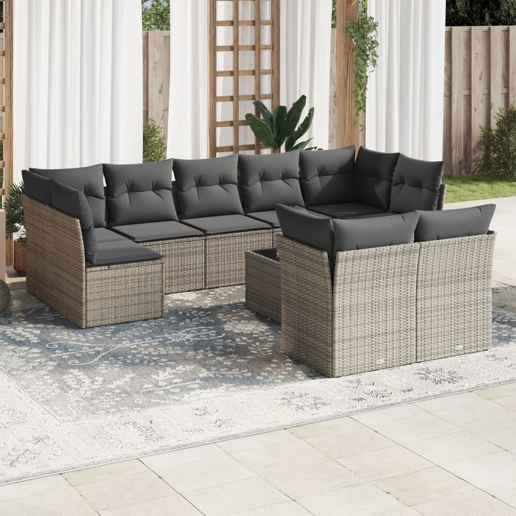 10-delige Loungeset met kussens poly rattan