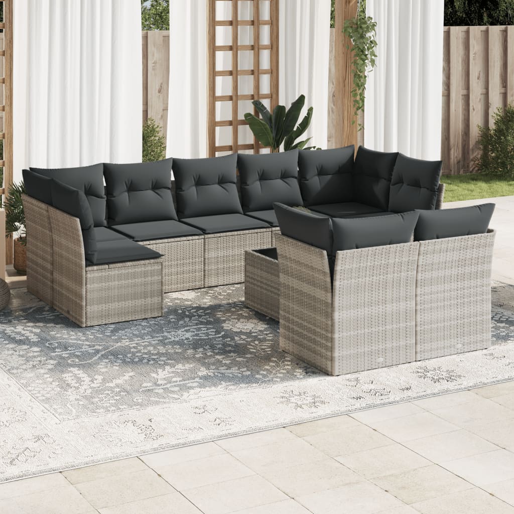 10-delige Loungeset met kussens poly rattan beige