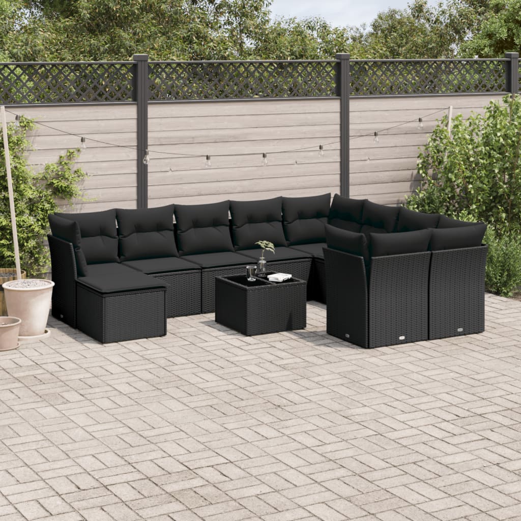 10-delige Loungeset met kussens poly rattan beige