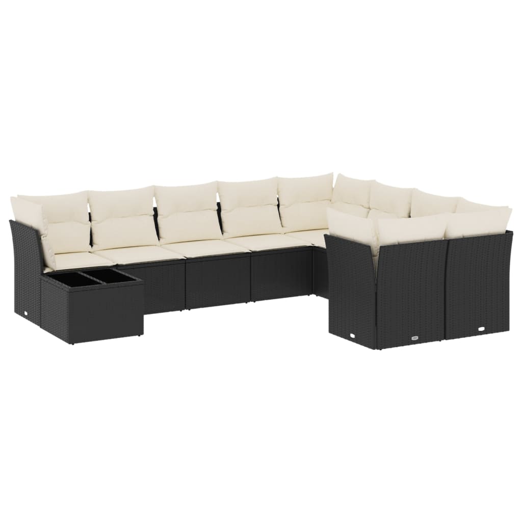 10-delige Loungeset met kussens poly rattan beige