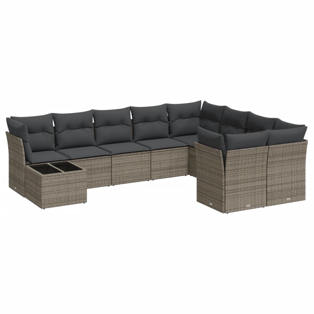 10-delige Loungeset met kussens poly rattan beige