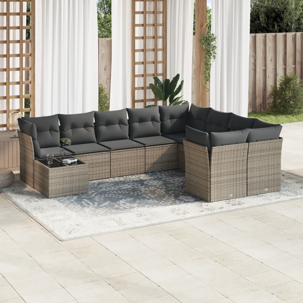 10-delige Loungeset met kussens poly rattan beige