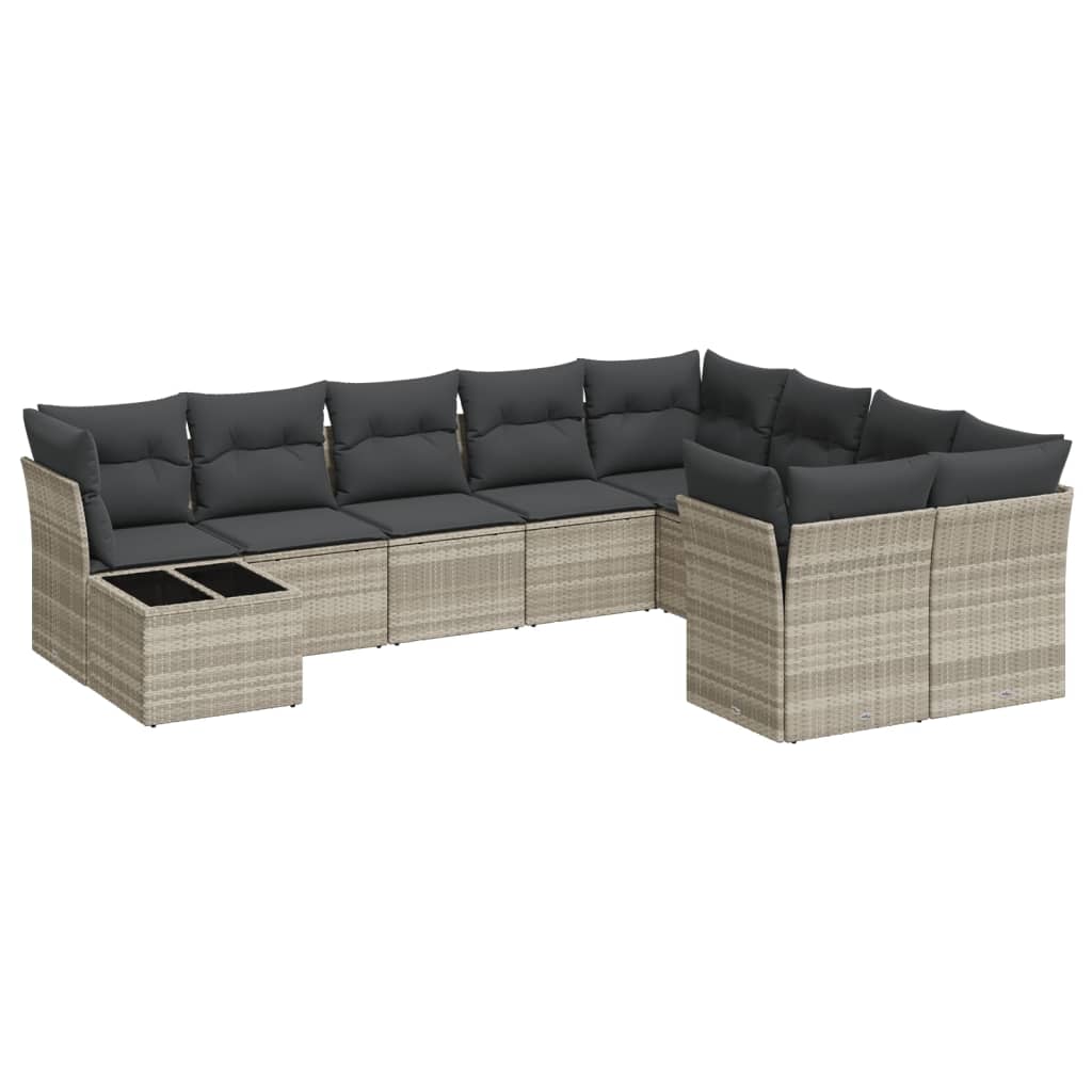 10-delige Loungeset met kussens poly rattan beige